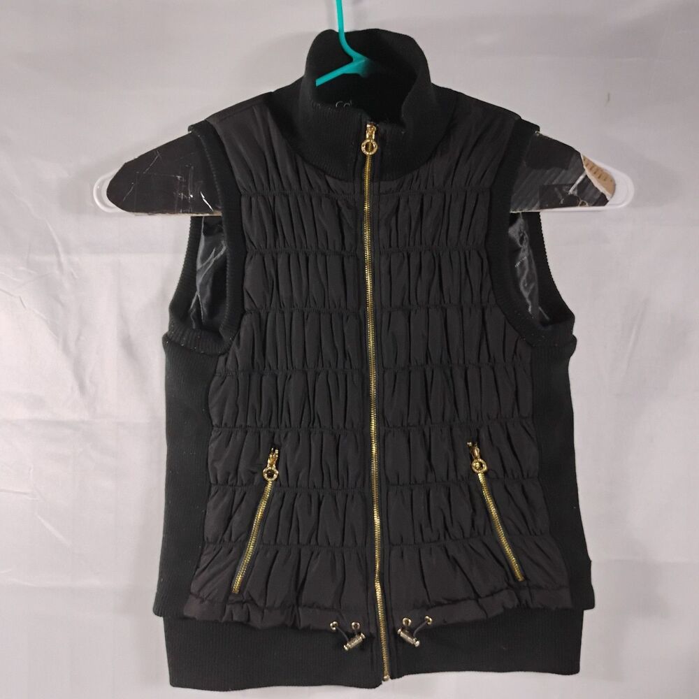 Calvin Klein Performance Womens Black Gold Zippers Vest Large Quilted Adjustable